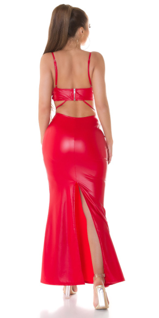 faux leather Dress with XL Slit Red